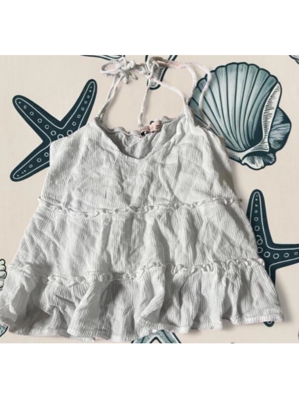 SO White Tiered Halter Ruffle Tank
